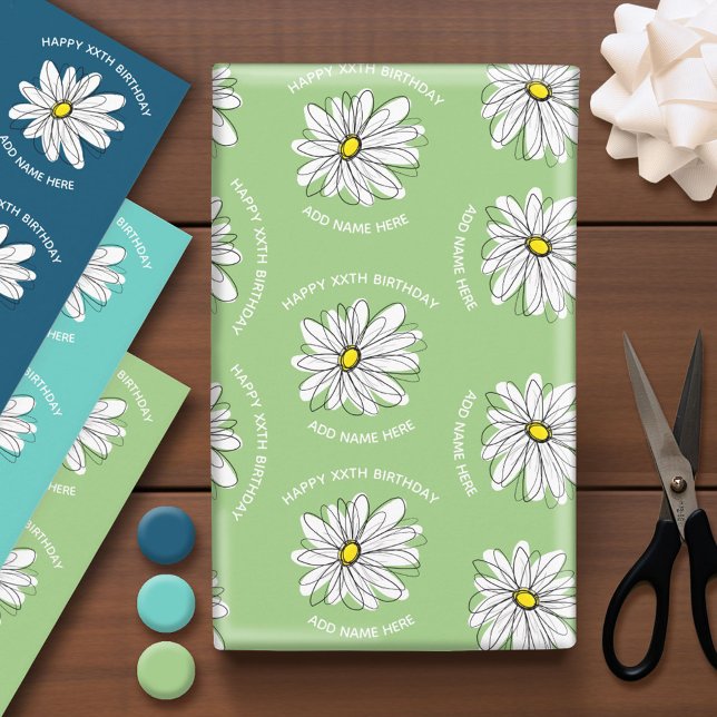 Trendy Daisy Happy Birthday Farbige Blume Geschenkpapier Set (Custom Wrapping Paper)