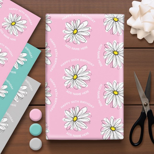 Trendy Daisy Happy Birthday Farbige Blume Geschenkpapier Set (Custom Wrapping Paper)