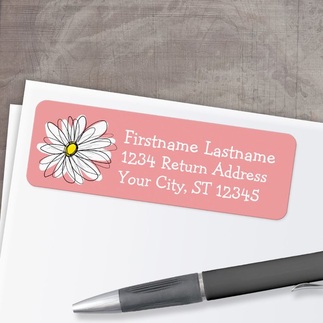 Trendy Daisy Koralle und gelbe Rücksendeadresse (Custom Return Address Labels - Low Minimum)