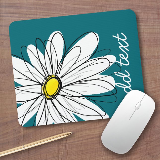 Trendy Daisy mit Blau und Gelb Mousepad (Personalized mousepad - Add Custom Text)