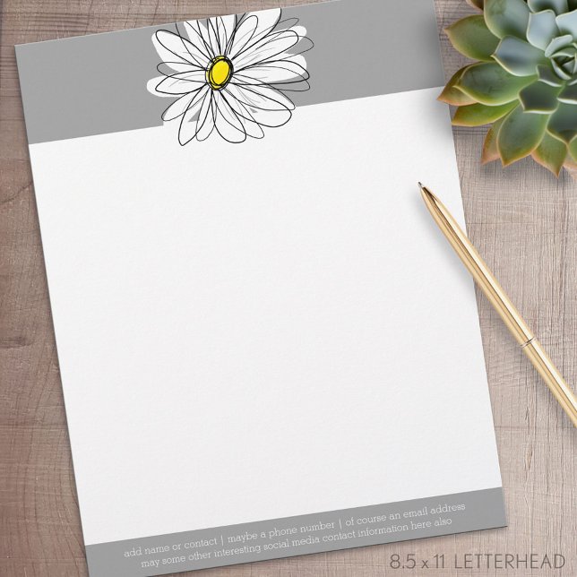 Trendy Daisy mit grau und gelb Briefkopf (Personalized Letterhead )