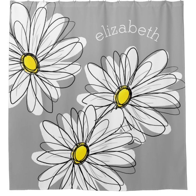 Trendy Daisy mit grau und gelb Duschvorhang (Vorderseite)