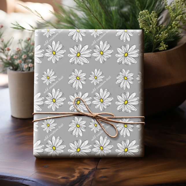 Trendy Daisy mit grau und gelb Geschenkpapier (Personalized Wrapping Paper)