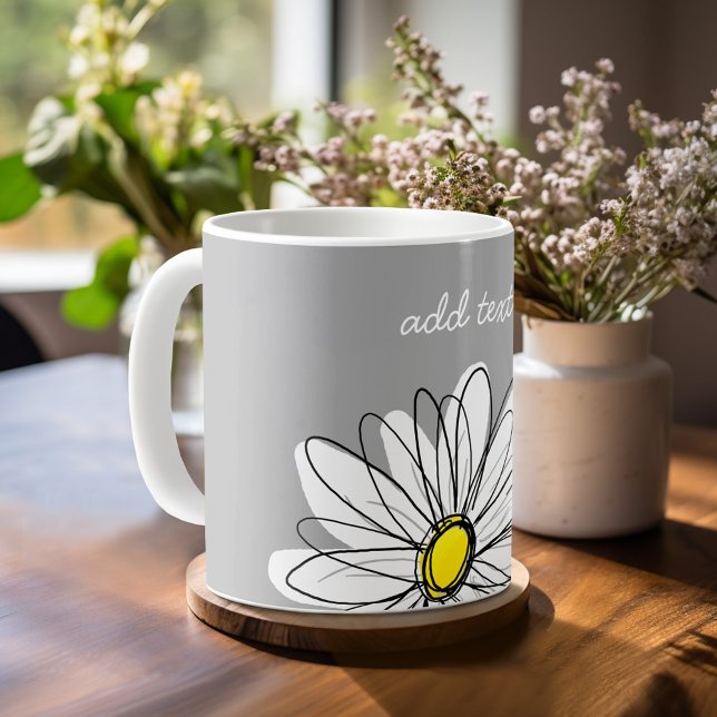 Trendy Daisy mit grau und gelb Kaffeetasse (Mug template with a place for a name - whimsical daisy)