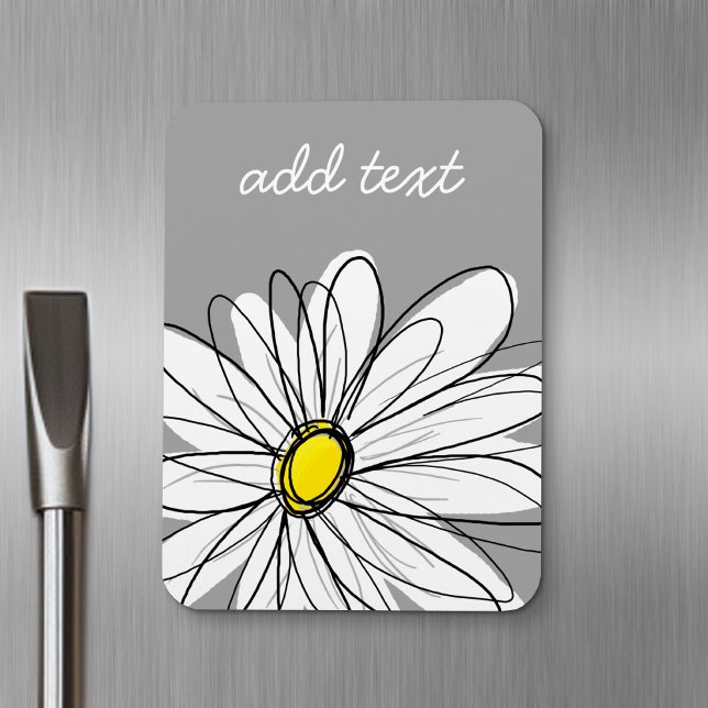 Trendy Daisy mit grau und gelb Magnet (Personalized fridge magnet - add custom text)