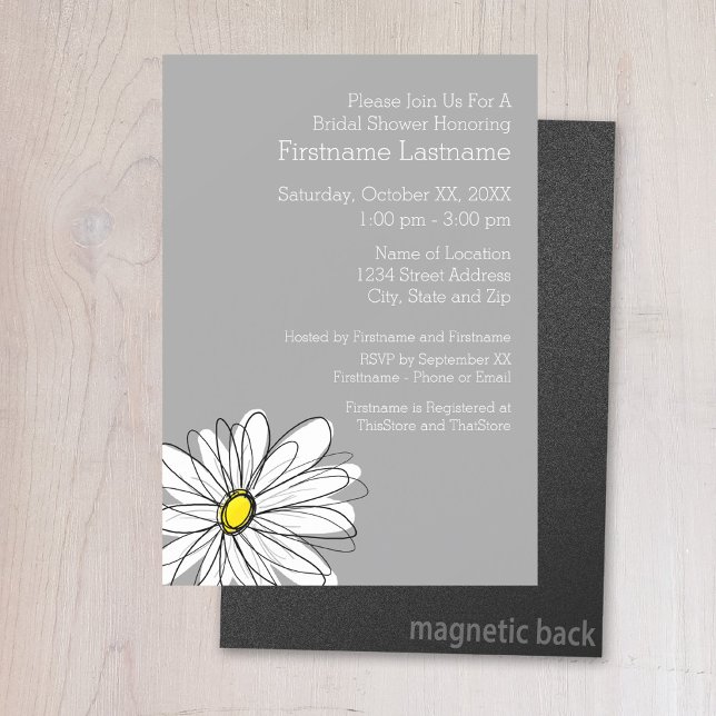 Trendy Daisy mit grau und gelb Magneteinladung (Birthday invitation magnet)