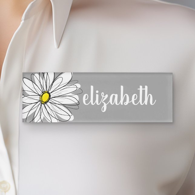 Trendy Daisy mit grau und gelb Namenschild (Custom Name Tag)