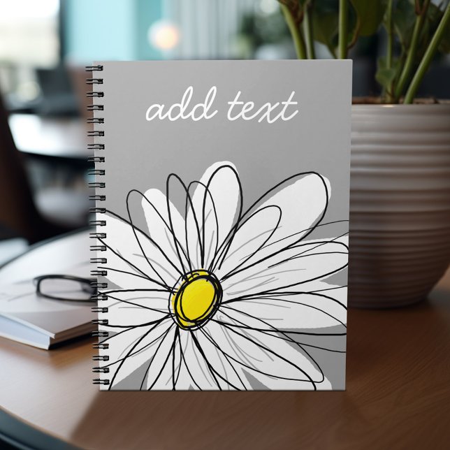 Trendy Daisy mit grau und gelb Notizblock (Personalized notebook - add your name or other text)