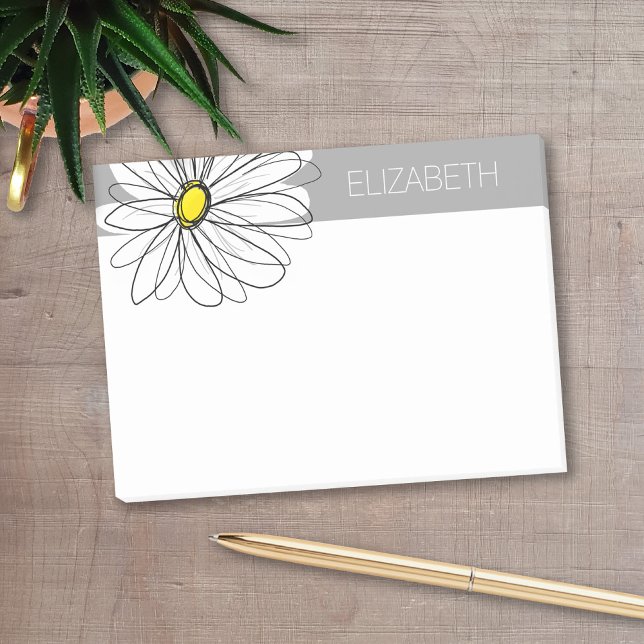 Trendy Daisy mit grau und gelb Post-it Klebezettel (Personalized post-it notes with a monogram and whimsical daisy drawing - low quantity available)