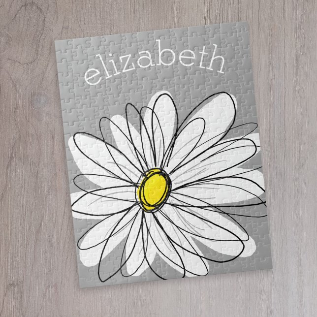Trendy Daisy mit grau und gelb Puzzle (Cute whimsical daisy personalized puzzle)