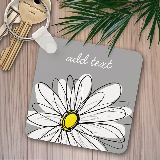 Trendy Daisy mit grau und gelb Schlüsselanhänger (Personalized keychain - whimsical daisy)