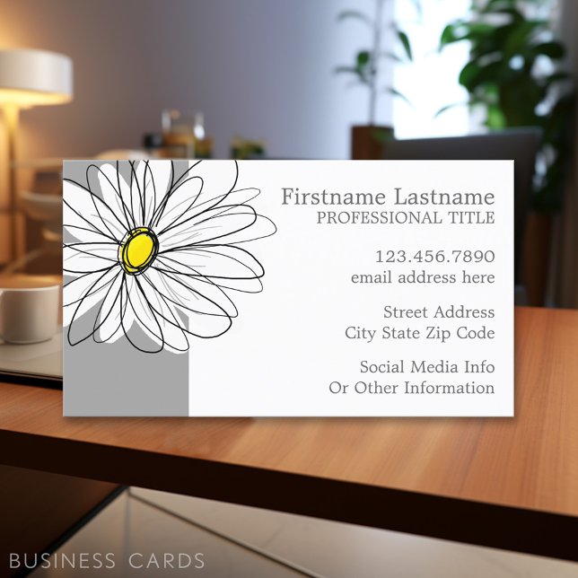 Trendy Daisy mit grau und gelb Visitenkarte (Personalized Printed Business Cards)