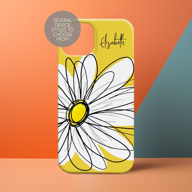 Trendy Daisy mit Signature - gelb Case-Mate iPhone Hülle (Personalized Phone Case with Whimsical Daisy and Custom Name)