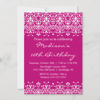 Trendy Damask 16 . Geburtstag Einladung zum Geburt
