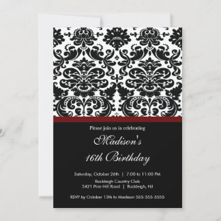 Trendy Damask 16 . Geburtstag Einladung zum Geburt