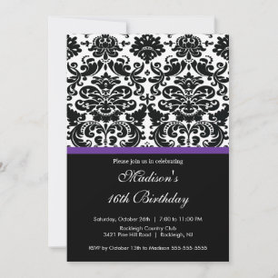 Trendy Damask 16 . Geburtstag Einladung zum Geburt