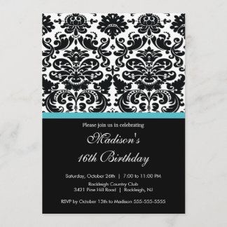 Trendy Damask 16 . Geburtstag Einladung zum Geburt