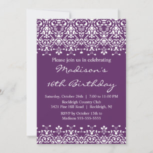 Trendy Damask Sweet Sixteen Birthday Invitation Einladung