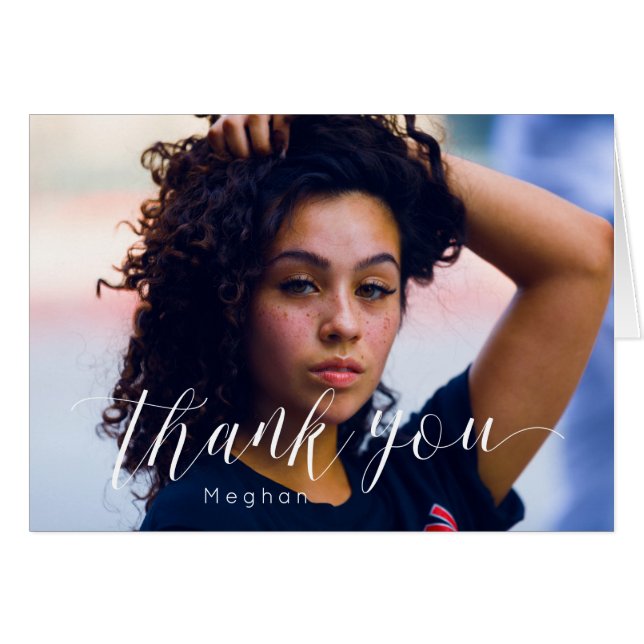 Trendy Danke - Calligraphy Script Custom Foto (Vorderseite (Horizontal))