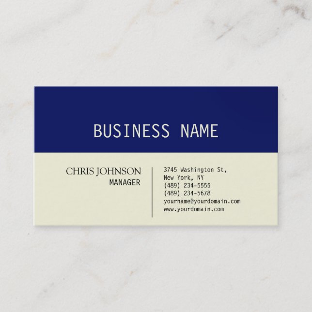 Trendy Dark Blue Beige Charm Manager Business Card Visitenkarte (Vorderseite)