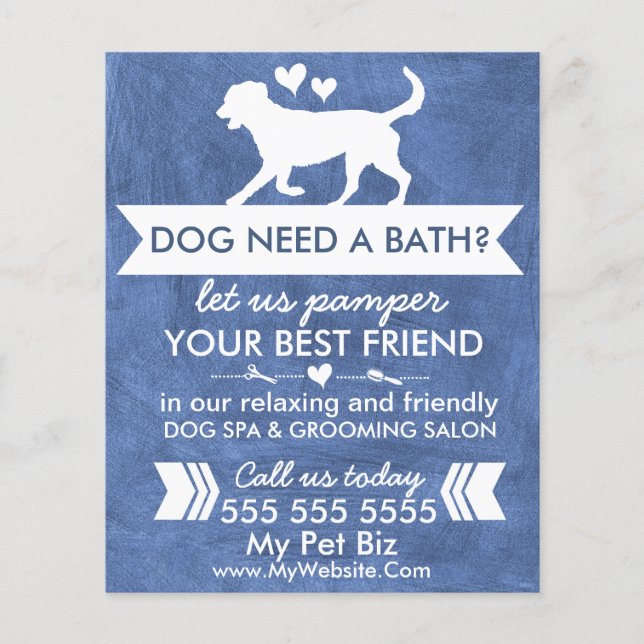 Trendy Dark Blue Dog Grooming Flyer personalizable (Vorne)