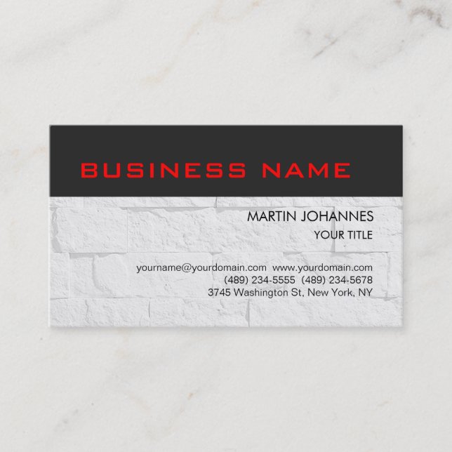 Trendy Dark Gray Briy Wall Red Business Card Visitenkarte (Vorderseite)