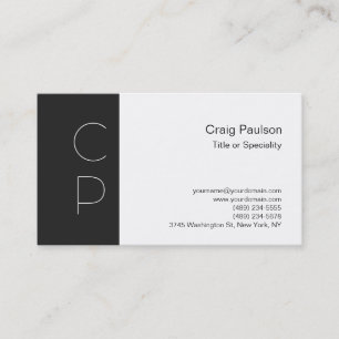 Trendy Dark Gray White Monogram Business Card Visitenkarte