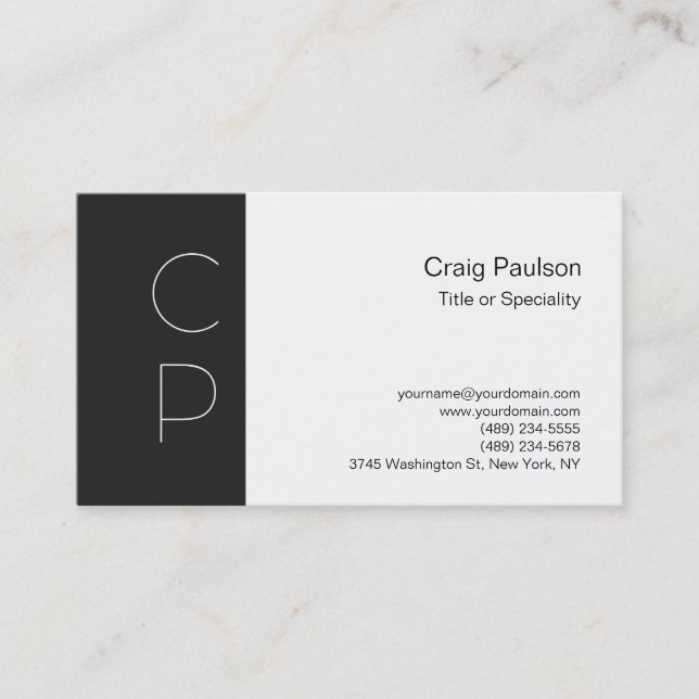 Trendy Dark Gray White Monogram Business Card Visitenkarte (Vorderseite)