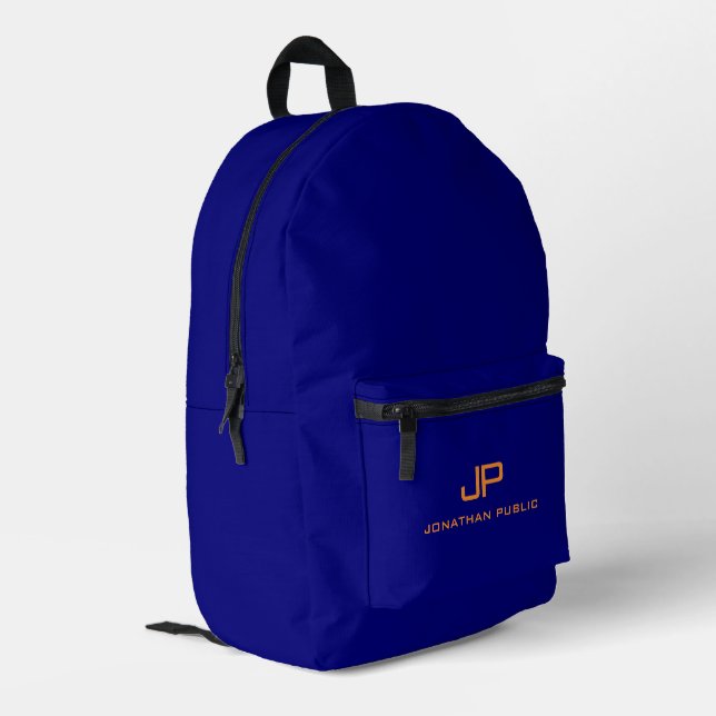 Trendy Dark Navy Blue Solid Color Personalisiert Bedruckter Rucksack (Rückseitige Ecke links)