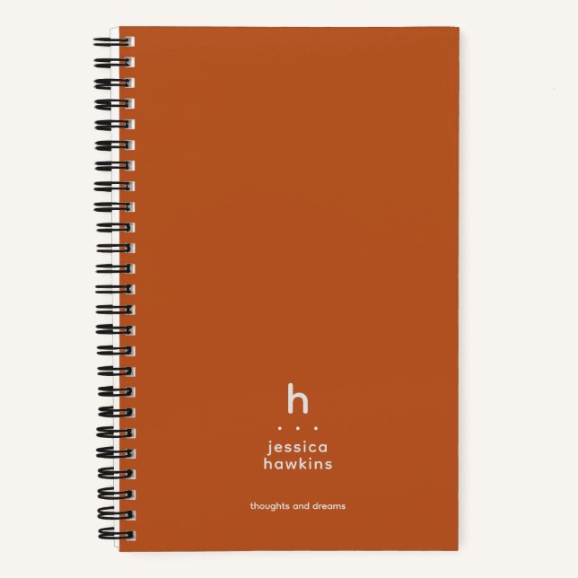 Trendy Dark Pumpkin Orange Modern Monogram Notizbuch (Vorderseite)