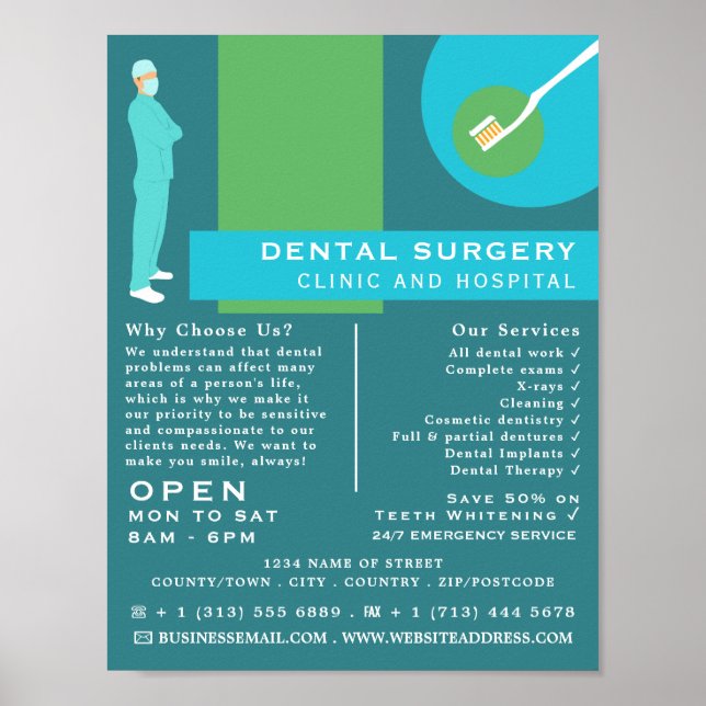 Trendy Dentist Design, Zahntechnik, Zahnarztwerbun Poster (Vorne)