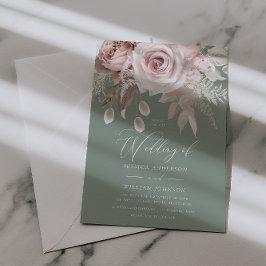Trendy Designer Blush & Sage Wedding Einladung