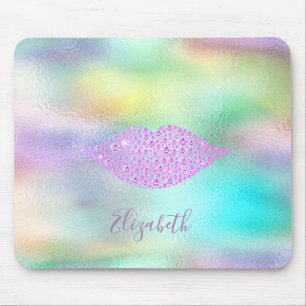 Trendy Diamonds Lips Rainbow Holographic Mousepad