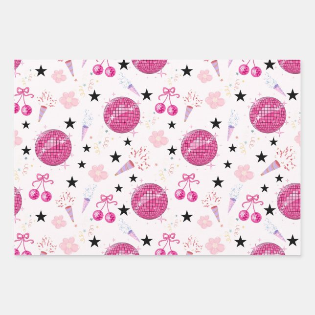 Trendy Disco Celebration Party Seamless Pattern Geschenkpapier Set (Vorderseite)