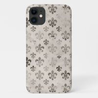 Trendy Distressed Silver Gray Lilie Pattern