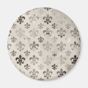 Trendy Distressed Silver Gray Lilie Pattern Magnet
