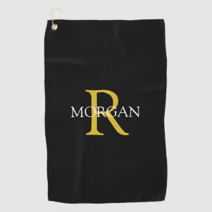 Trendy DIY Monogram & Name, Gold/Weiß Text, Schwar Golfhandtuch