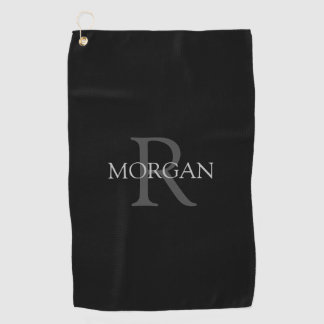 Trendy DIY Monogram & Name, Grau Text, Schwarz Golfhandtuch