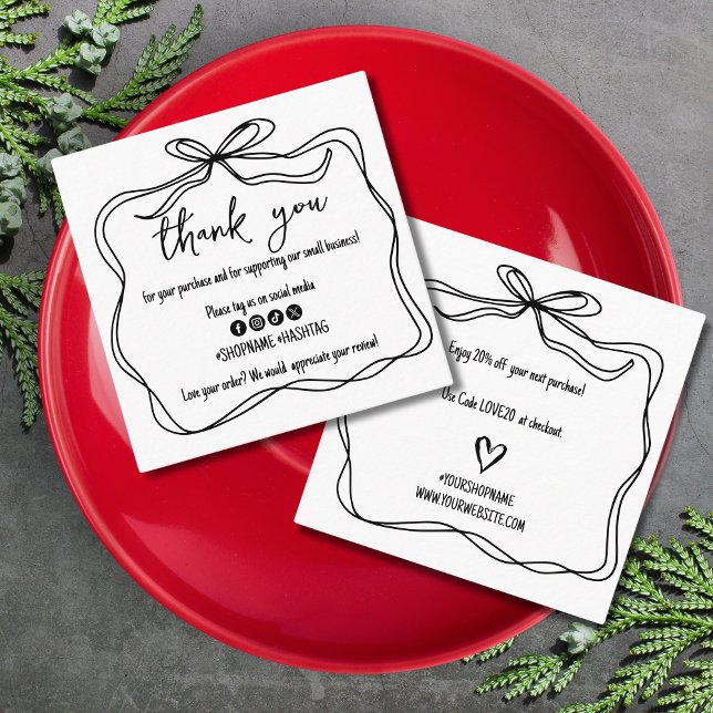 Trendy Doodle Bow Ribbon Small Business Vielen Dan Quadratische Visitenkarte (Von Creator hochgeladen)