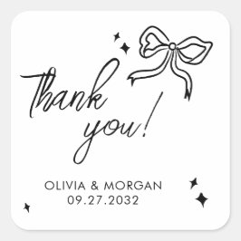 Trendy Doodle Ribbon Wedding Vielen Dank Quadratischer Aufkleber