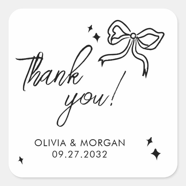 Trendy Doodle Ribbon Wedding Vielen Dank Quadratischer Aufkleber (Vorderseite)