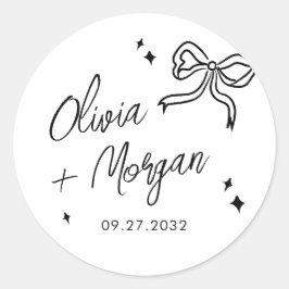 Trendy Doodle Script Ribbon Wedding Runder Aufkleber