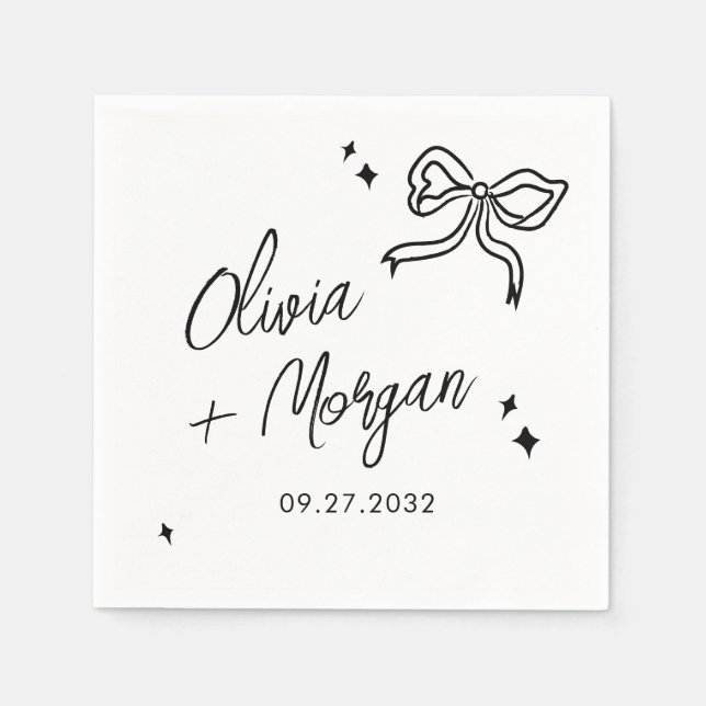 Trendy Doodle Script Ribbon Wedding Serviette (Vorderseite)