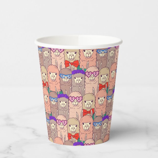 Trendy Dressed Llama Pattern Pappbecher (Links)