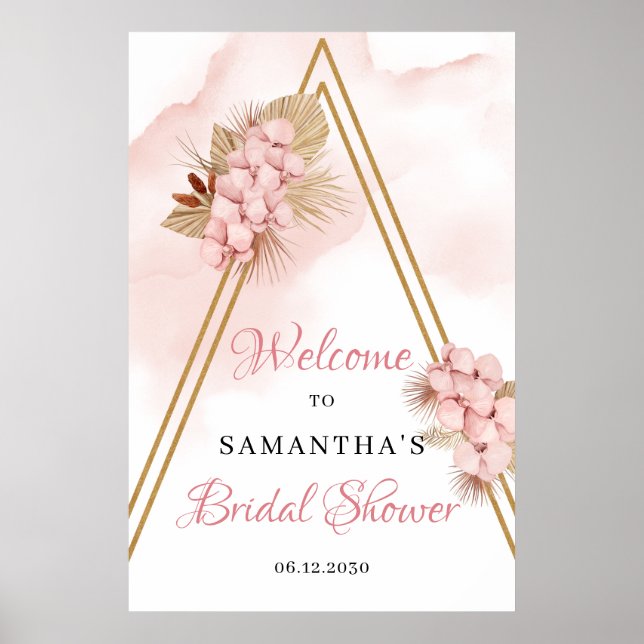 Trendy Driving Palm Blush Pink Bridal Begrüßungsze Poster (Vorne)