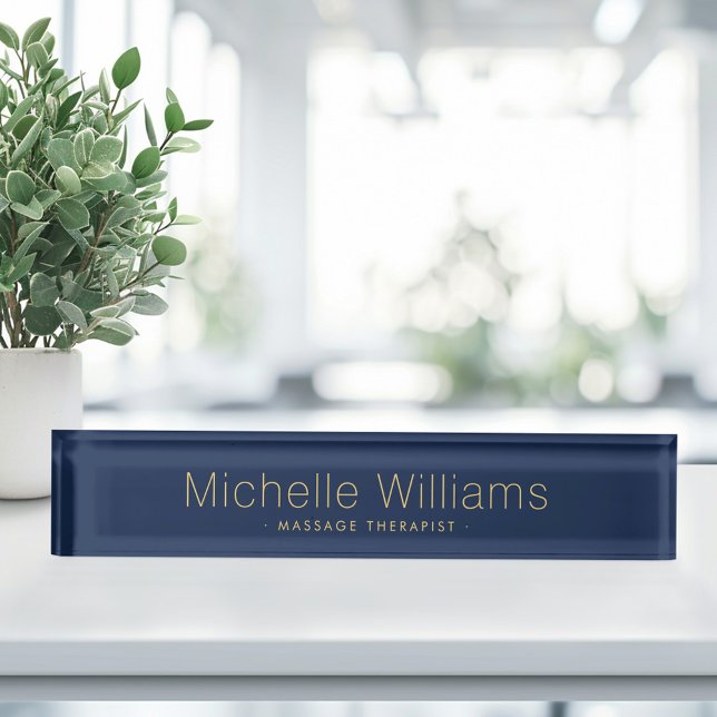 Trendy dunkelmarineblau modern minimalistisch namensplakette (Trendy dark navy blue modern minimal desk name plate)