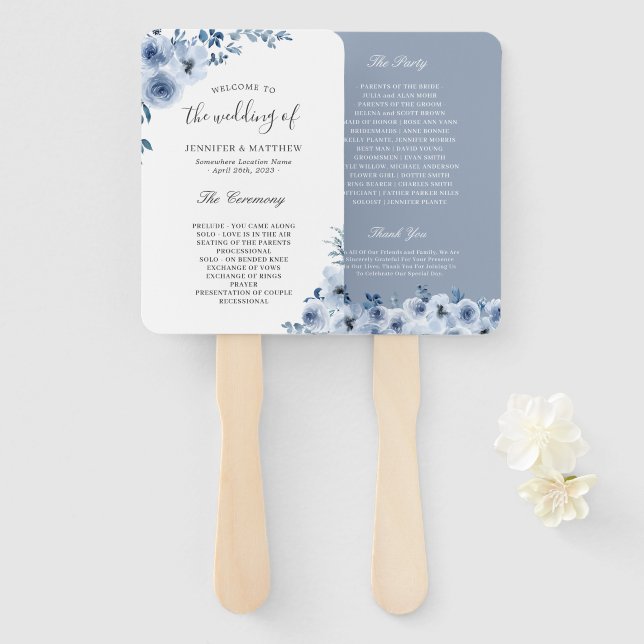 Trendy Dusty Blue Bohemisch Floral Wedding Program Fächer (Vorne und Hinten)