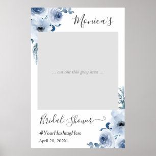 Trendy Dusty Blue Floral Brautparty Foto Stand Poster