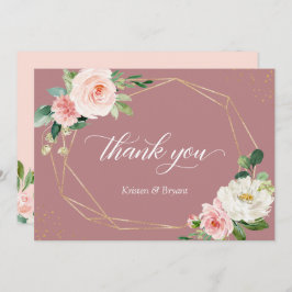 Trendy Dusty Rose Blush Floral Geometric Wedding Dankeskarte