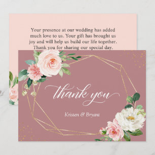 Trendy Dusty Rose Blush Floral Geometric Wedding Dankeskarte